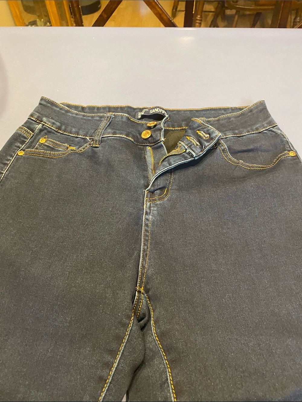 Sandpiper Women's Black Denim Shorts with Contrast Stitching